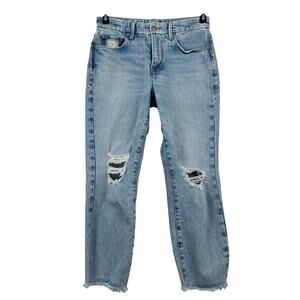 Good American Girlfriend High Waist Crop Jeans Size 0 Light Wash Blue Frayed